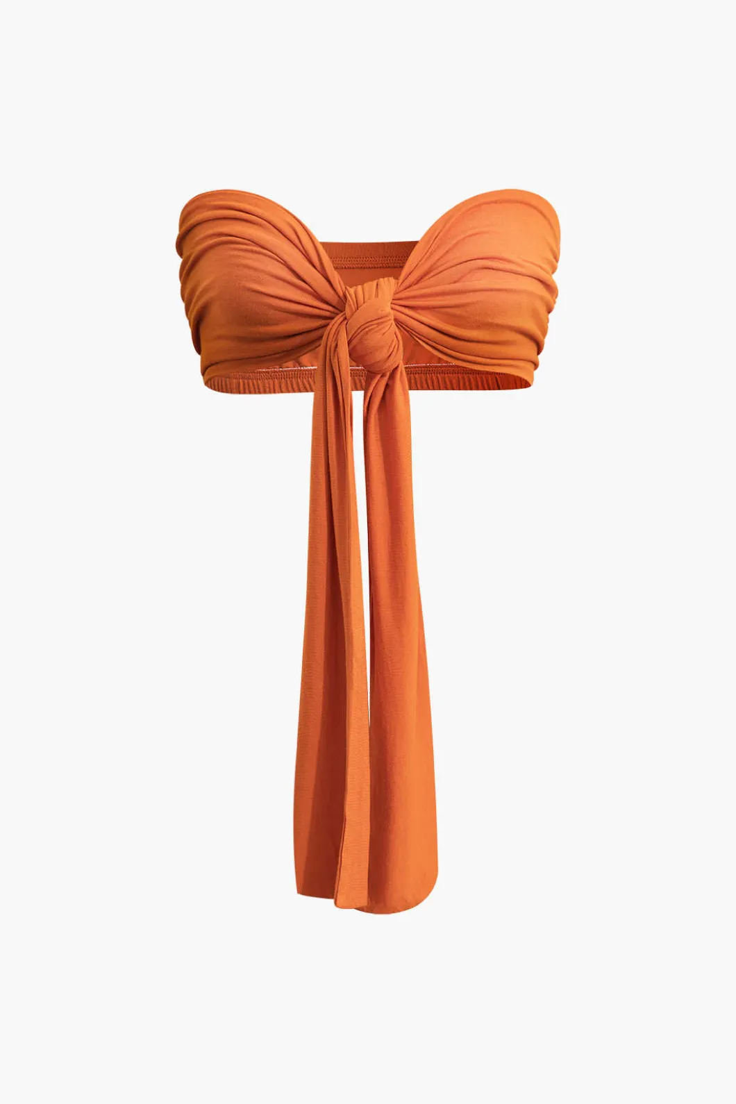 Tie Knot Front Ruched Tube Top And Pleated Wide Leg Pants>MICAS New