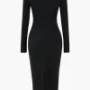 Tie Long Sleeve Midi Dress>MICAS Discount