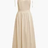 Tie Strap Backless Pleated Maxi Dress>MICAS Online