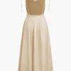 Tie Strap Backless Pleated Maxi Dress>MICAS Online