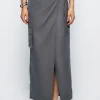 Tie Wrap Split Midi Skirt>MICAS Best
