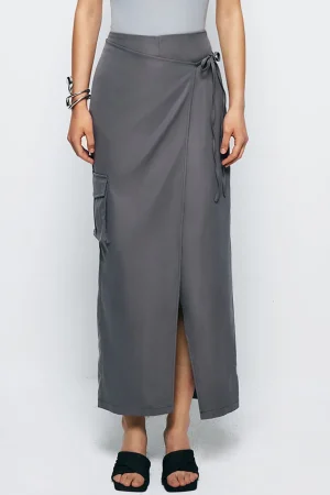 Tie Wrap Split Midi Skirt>MICAS Best