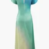 Tie-Dye Satin Cap Sleeve Maxi Dress>MICAS Clearance