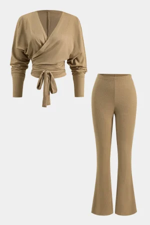 Tie-Up Asymmetrical V-Neck Long-Sleeve And Trousers Set>MICAS Outlet