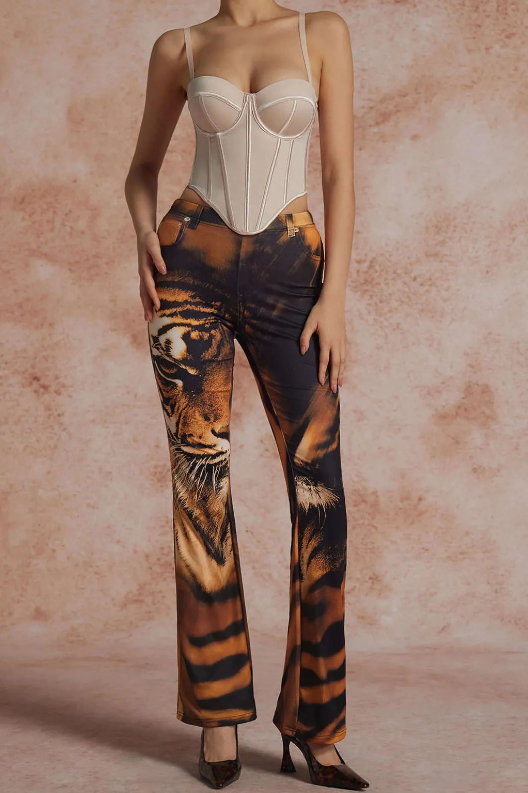 Tiger Print High Waist Trousers>MICAS New