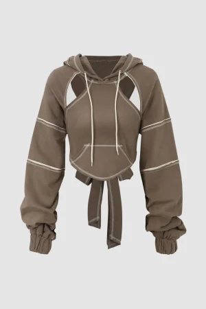 Topstitching Cut Out Backless Hoodie>MICAS Online