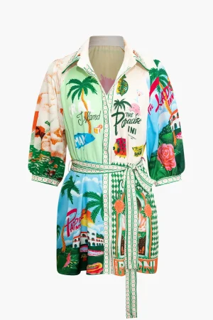 Tropical Print Belt Mini Dress>MICAS Online