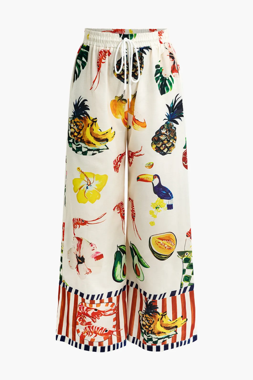 Tropical Print Drawstring Wide Leg Pants>MICAS Clearance