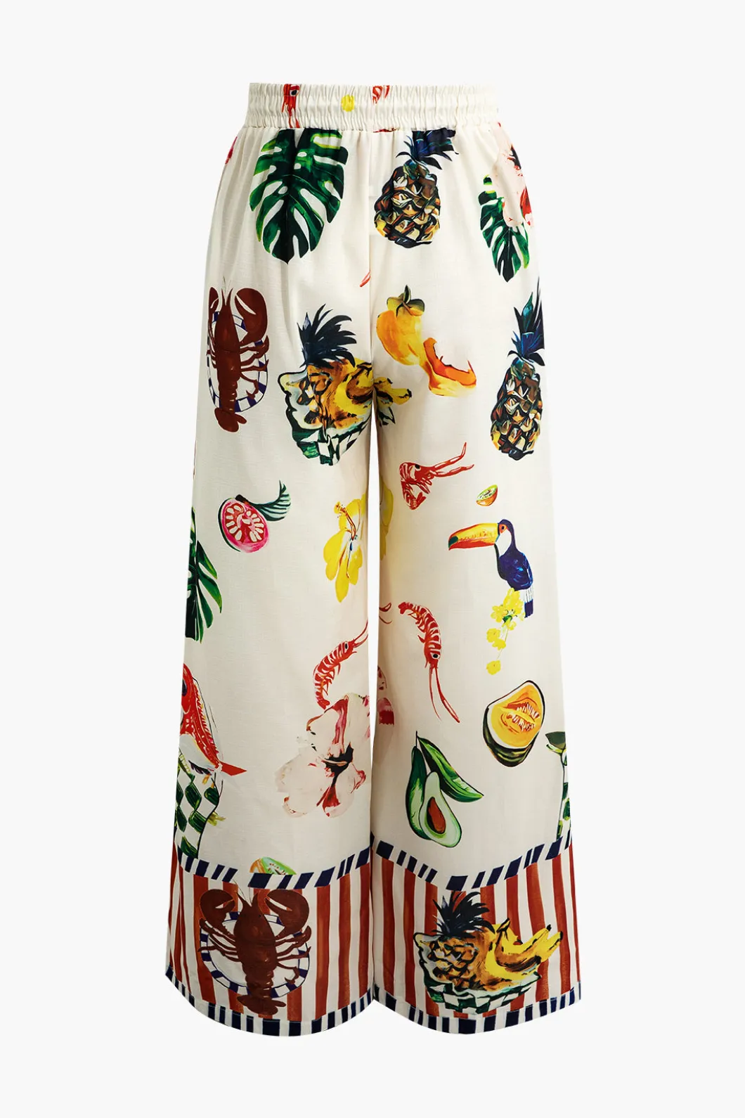 Tropical Print Drawstring Wide Leg Pants>MICAS Clearance