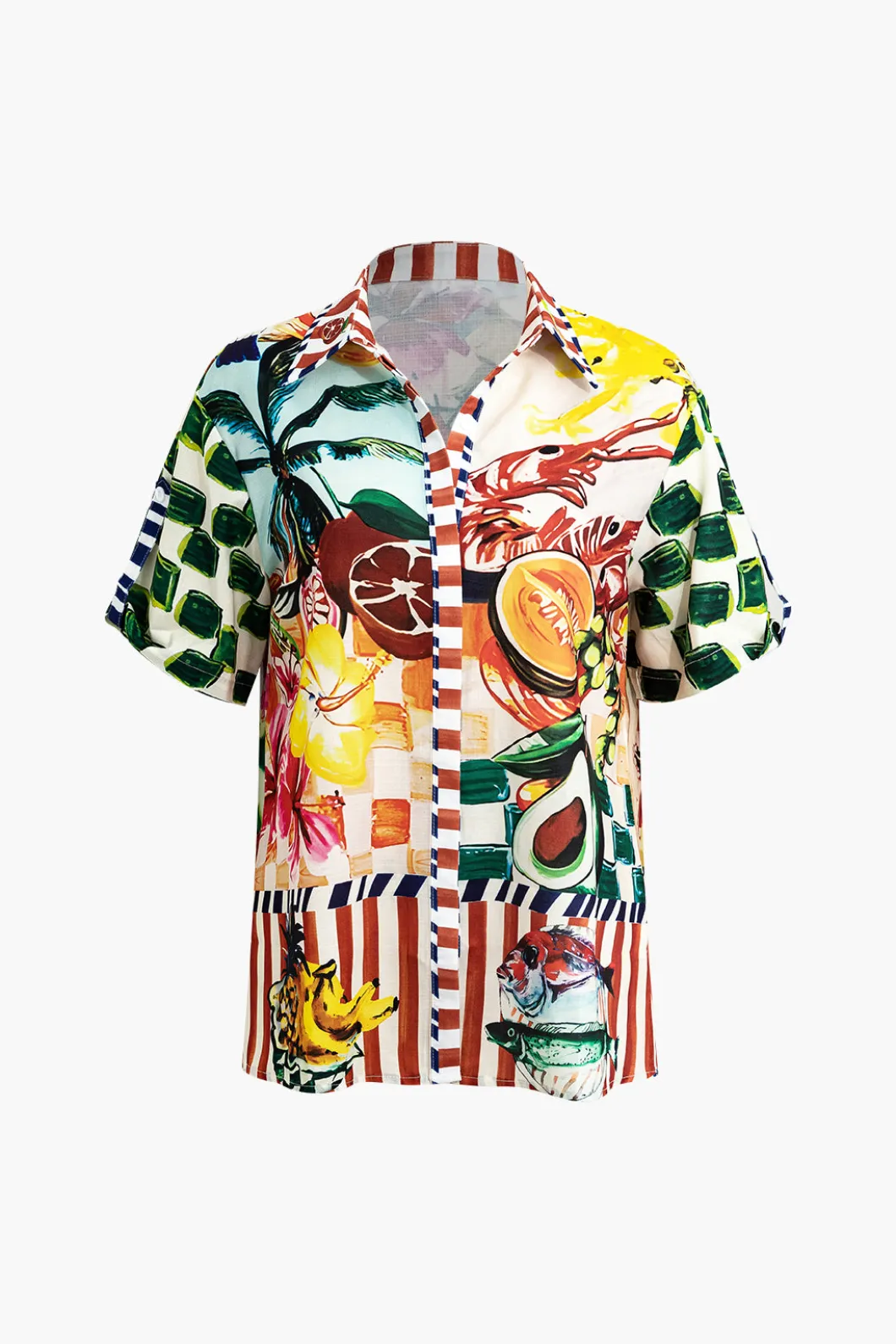 Tropical Print Tie Front Crop Shirt>MICAS Discount