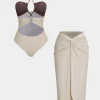 Tummy Control Contrast Halter Cut Out Swimwear And Twist Cover Up Set>MICAS Clearance