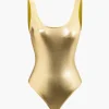 Tummy Control Metallic Round Neck One-piece Swimsuit>MICAS Clearance