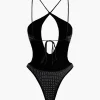 Tummy Control Rhinestone Embellished Tie Back One-Piece Swimsuit>MICAS Clearance