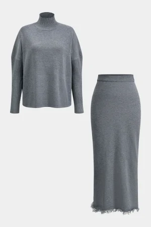 Turtleneck Long Sleeve Top And Skirt Set>MICAS Discount