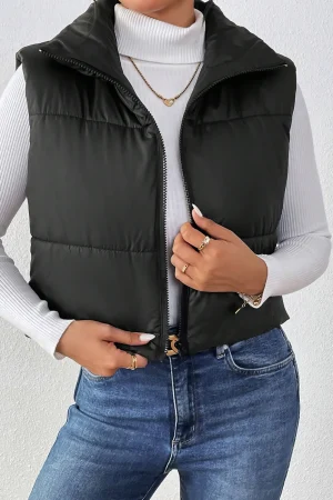 Turtleneck Zip-Up Puffer Vest>MICAS Fashion