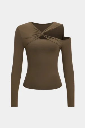 Twist Asymmetry V-Neck Long-Sleeve Top>MICAS Discount