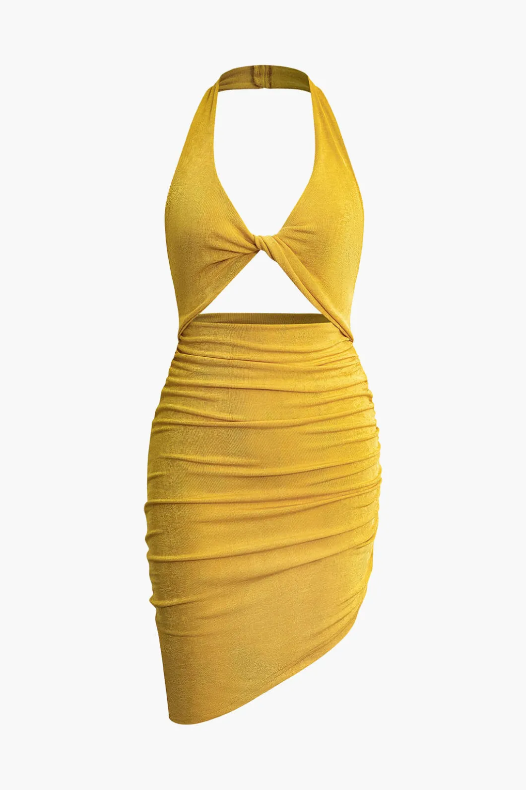 Twist Halter Cut Out Backless V-neck Midi Dress>MICAS Fashion