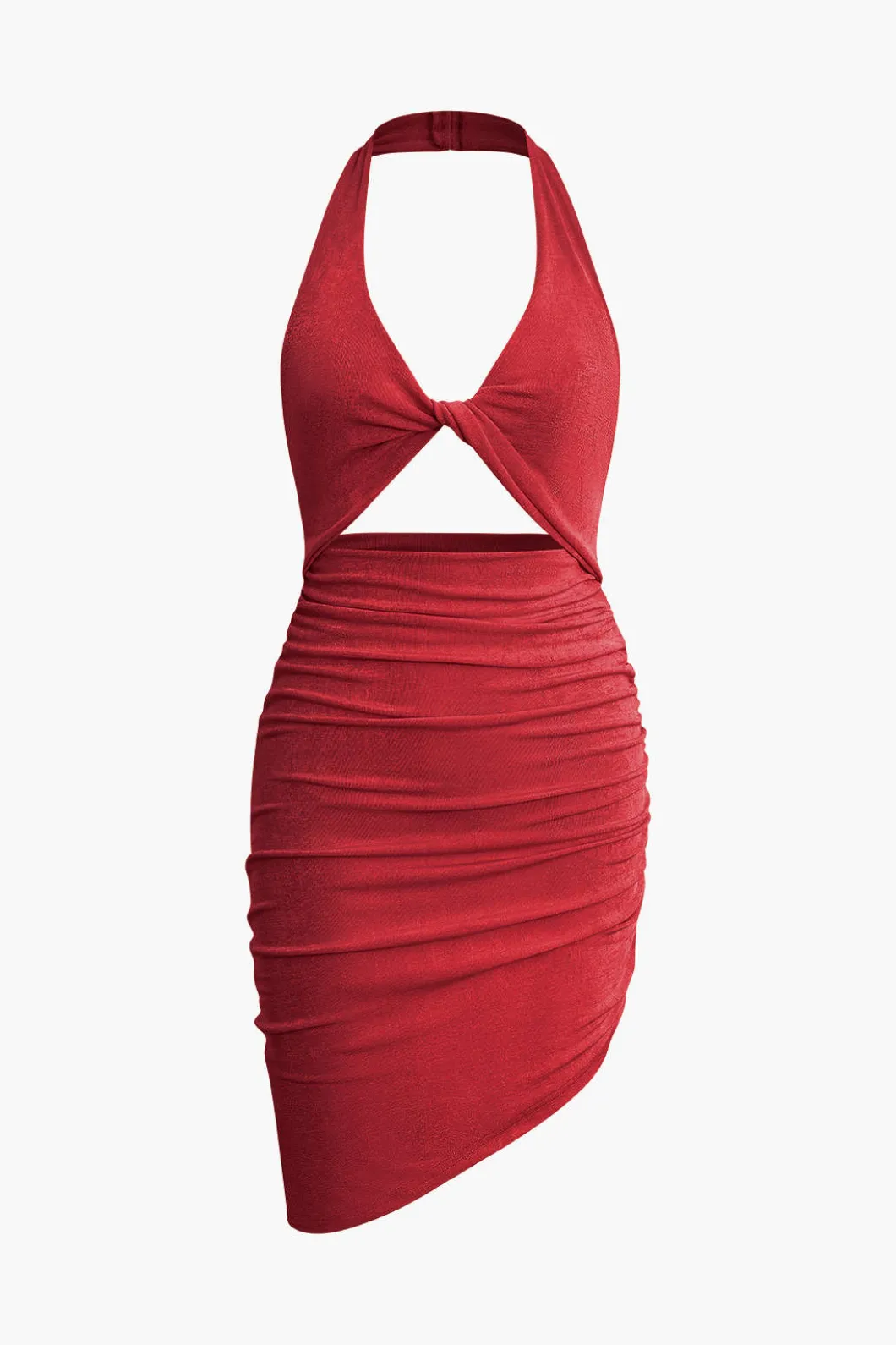 Twist Halter Cut Out Backless V-neck Midi Dress>MICAS Fashion