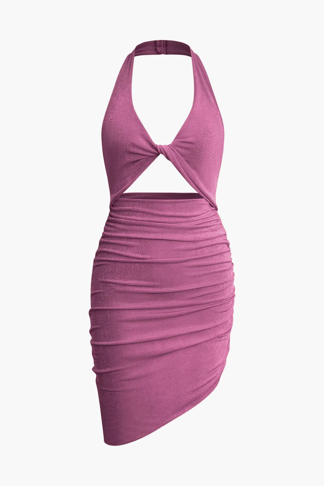 Twist Halter Cut Out Backless V-neck Midi Dress>MICAS Fashion