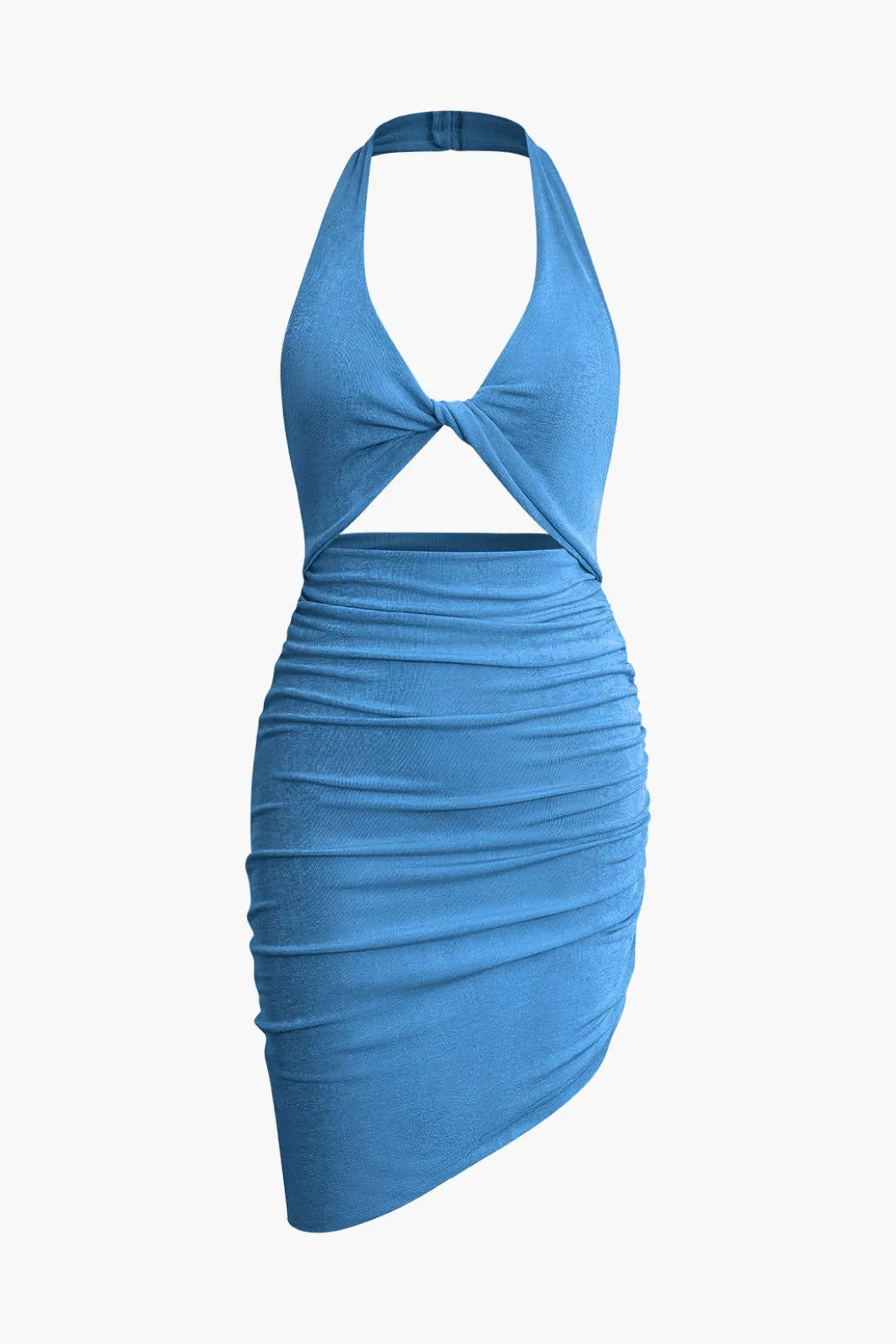 Twist Halter Cut Out Backless V-neck Midi Dress>MICAS Fashion