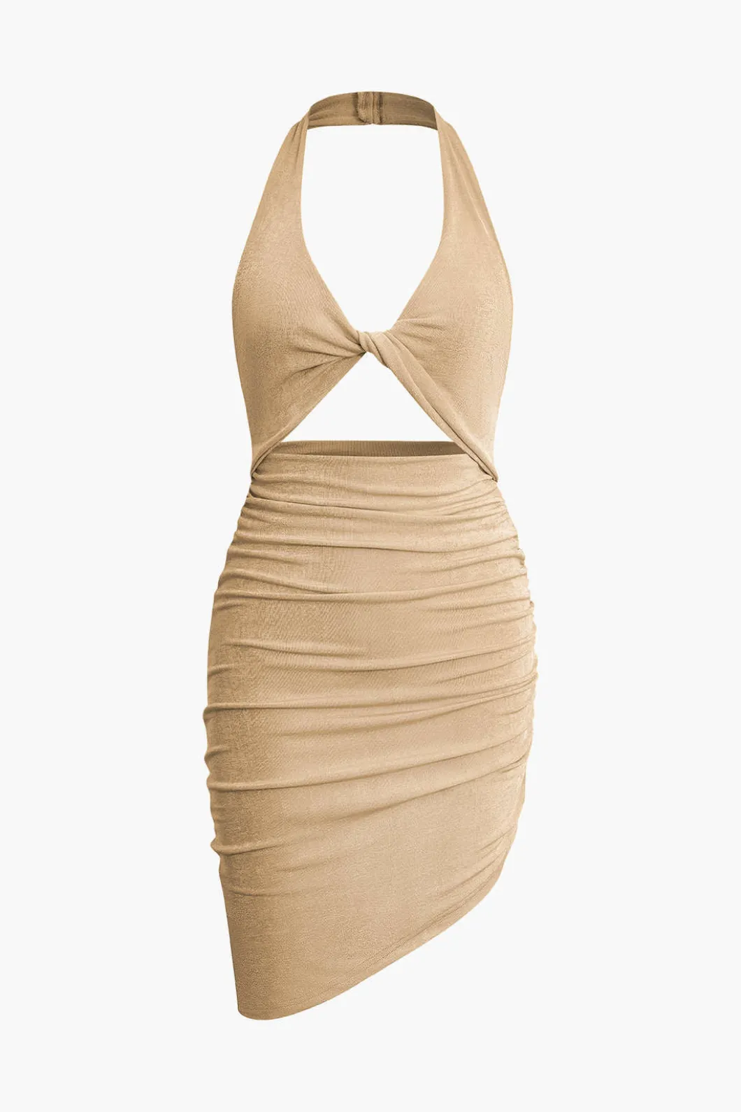 Twist Halter Cut Out Backless V-neck Midi Dress>MICAS Fashion