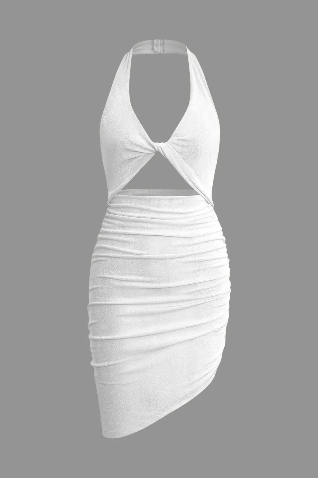 Twist Halter Cut Out Backless V-neck Midi Dress>MICAS Fashion