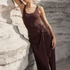 Twist Ruched Slit Sleeveless Midi Dress>MICAS Best