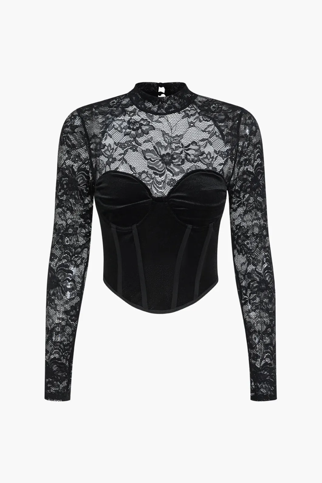 Velvet Patchwork Corset Backless Long-Sleeve Top>MICAS Clearance