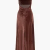 Velvet Ruched Slip Maxi Dress>MICAS Best