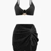 Velvet Textured U-ring Bikini And Sarong 3pc Set>MICAS Outlet