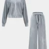 Velvet Zipper Top And Wide Leg Pants Set>MICAS Discount