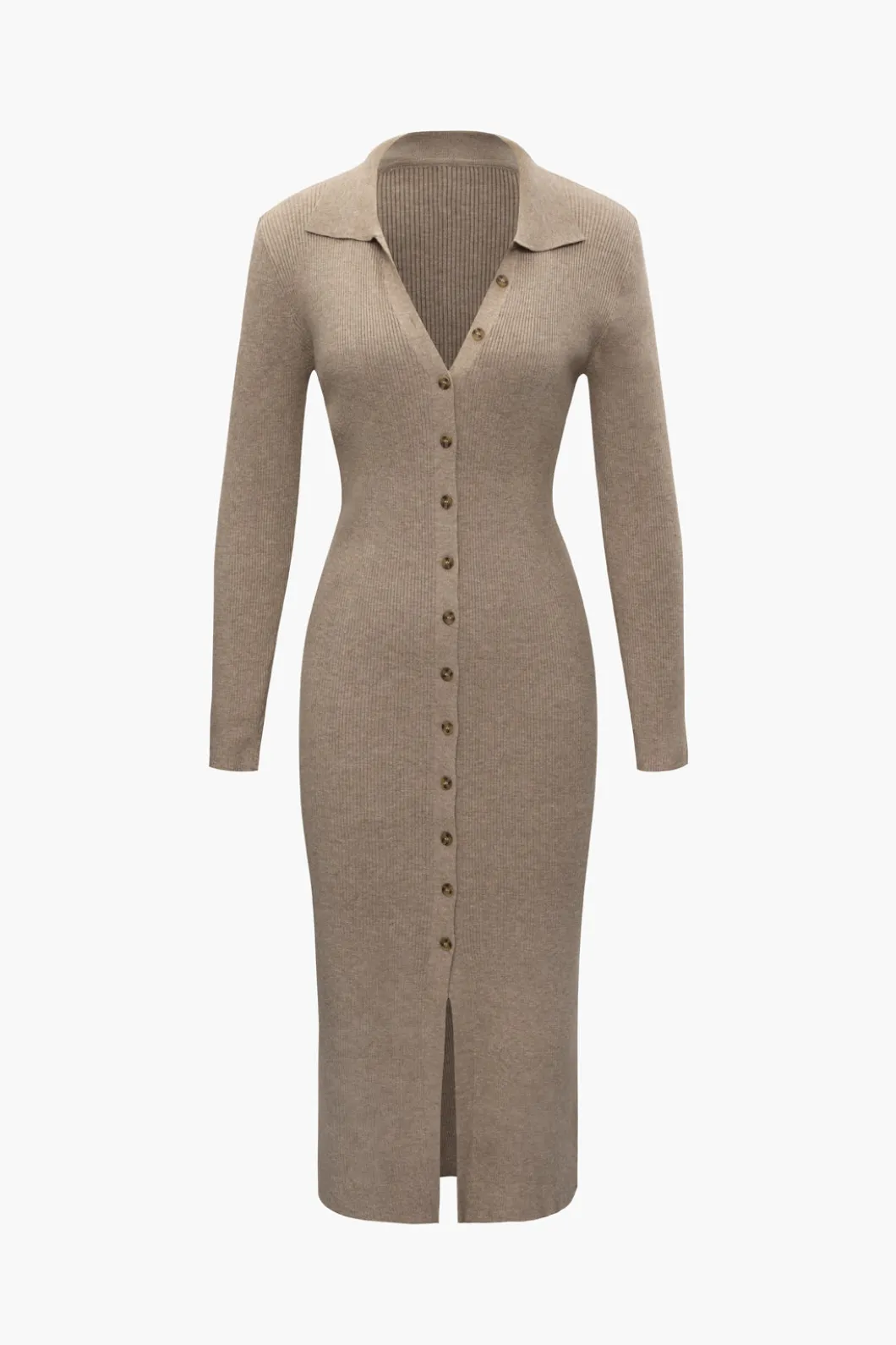 V-Neck Long Sleeve Mid-Length Sweater Dress>MICAS Outlet