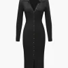 V-Neck Long Sleeve Mid-Length Sweater Dress>MICAS Outlet