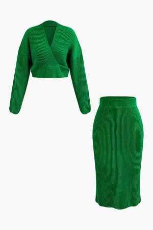 V-neck Long Sleeve Sweater And Skirt Set>MICAS Online