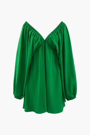 V-neck Puff Sleeve Mini Dress>MICAS Fashion