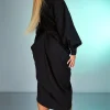 V-Neck Ruched Slit Midi Dress>MICAS Hot
