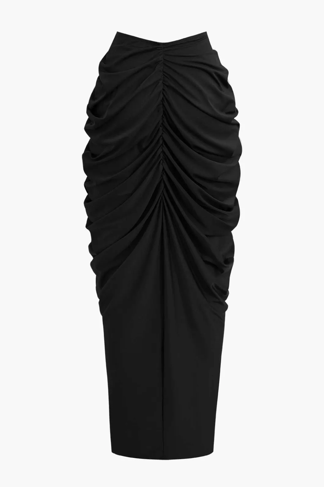 V-neck Ruched Top And V-shape Cut Waist Maxi Skirt Set>MICAS Online