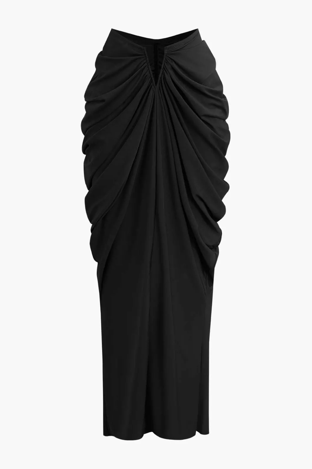 V-neck Ruched Top And V-shape Cut Waist Maxi Skirt Set>MICAS Online