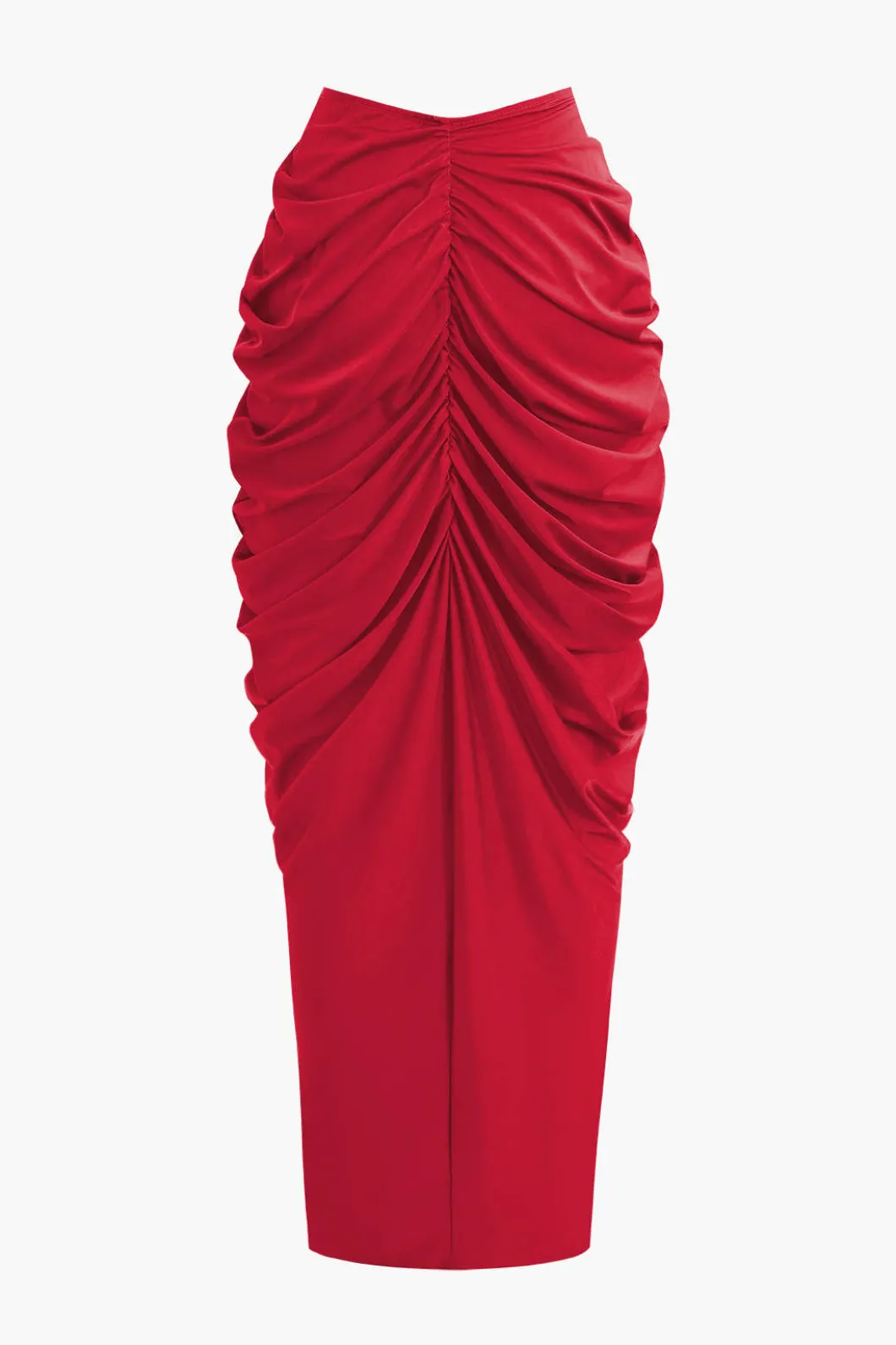 V-neck Ruched Top And V-shape Cut Waist Maxi Skirt Set>MICAS Online