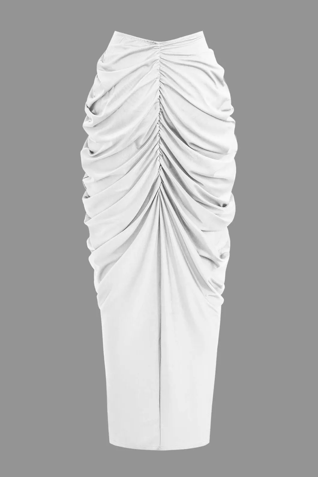 V-neck Ruched Top And V-shape Cut Waist Maxi Skirt Set>MICAS Online