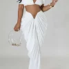 V-neck Ruched Top And V-shape Cut Waist Maxi Skirt Set>MICAS Online