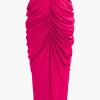 V-neck Ruched Top And V-shape Cut Waist Maxi Skirt Set>MICAS Online