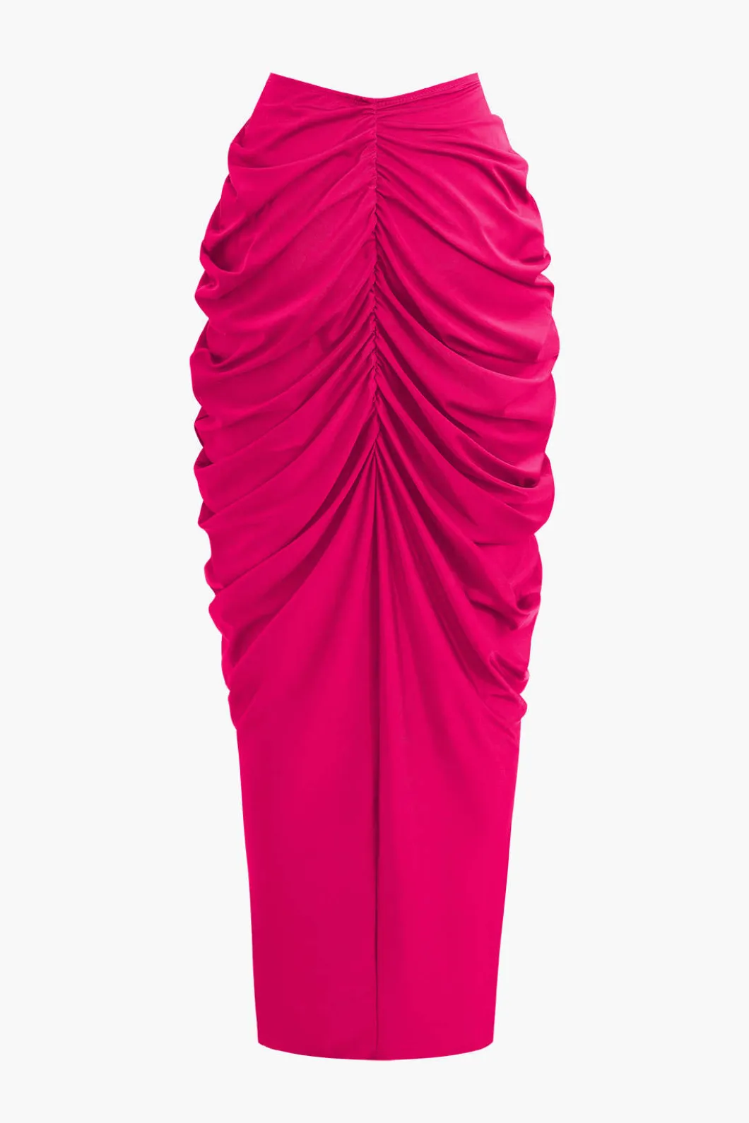 V-neck Ruched Top And V-shape Cut Waist Maxi Skirt Set>MICAS Online