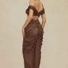 V-neck Ruched Top And V-shape Cut Waist Maxi Skirt Set>MICAS Online