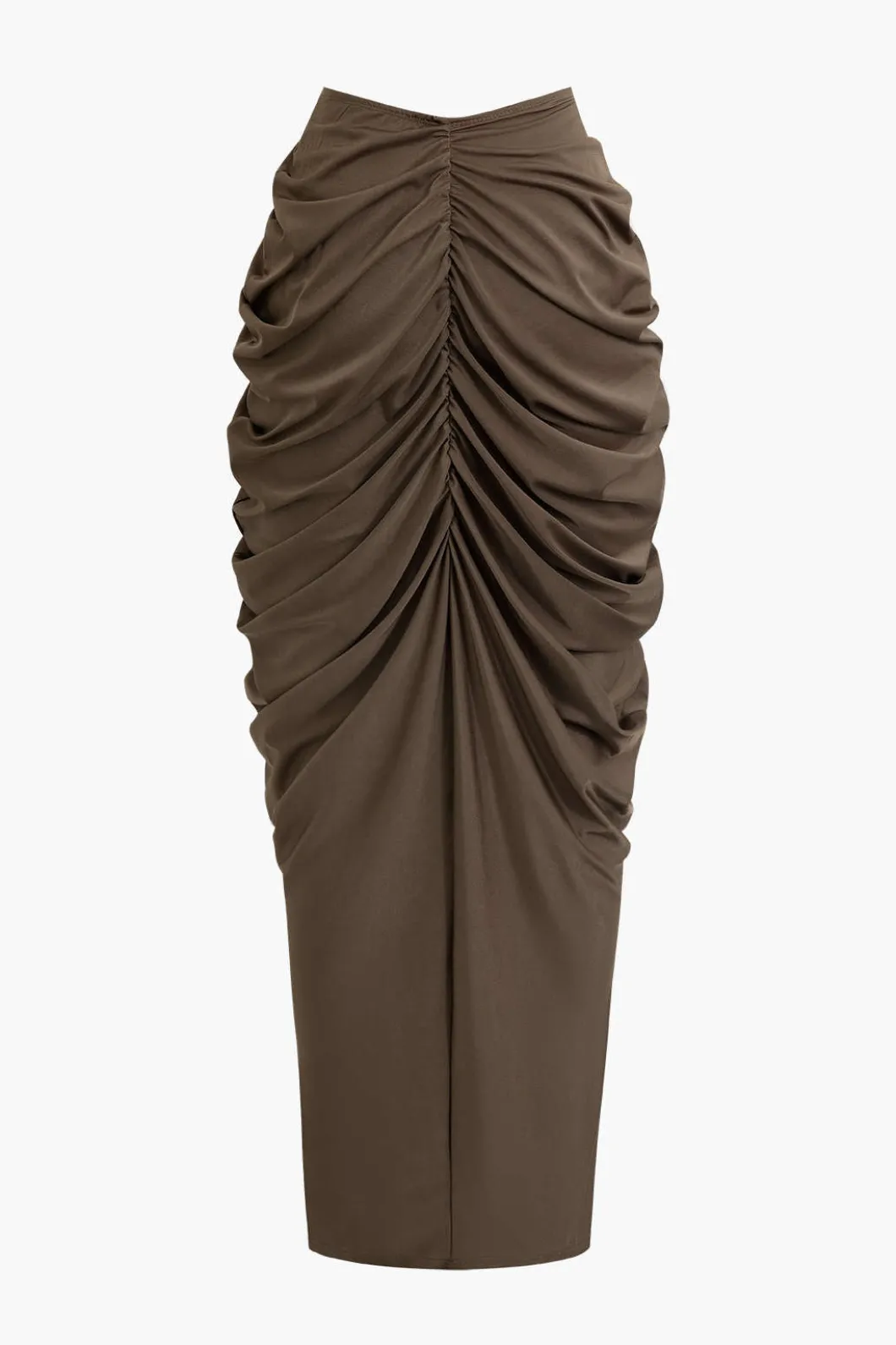 V-neck Ruched Top And V-shape Cut Waist Maxi Skirt Set>MICAS Online