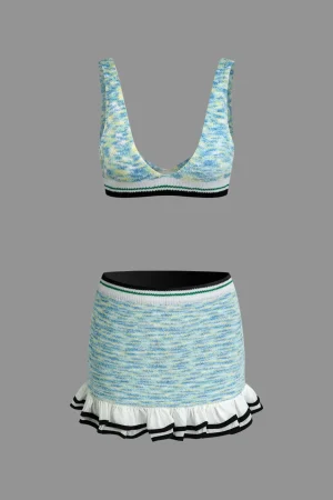 V-Neck Sleeveless Knit Tank Top And Ruffle Mini Skirt Set>MICAS Outlet