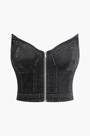 V-neck Zip-Up Strapless Bustier Top>MICAS Online