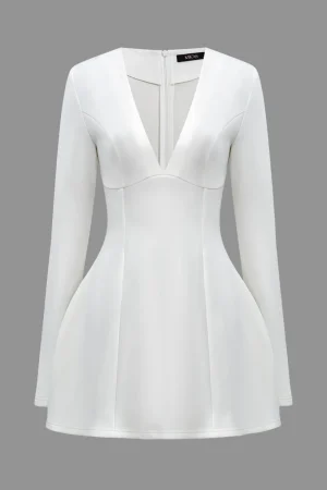 V-Shape Long Sleeve Mini Dress>MICAS Hot