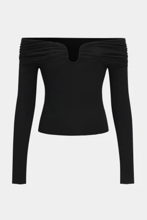 V-Shaped Steel Ring Off Shoulder Ruched Long-Sleeve Top>MICAS Discount