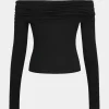 V-Shaped Steel Ring Off Shoulder Ruched Long-Sleeve Top>MICAS Discount